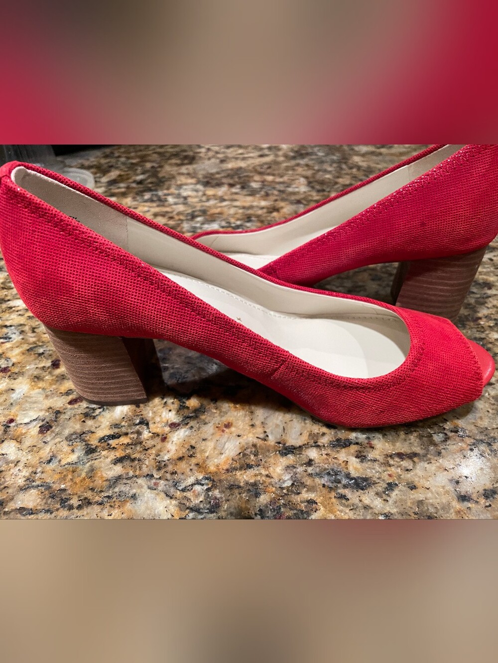 Perfect Never Worn Anne Klein Red Textured Mid Block Heel Pumps